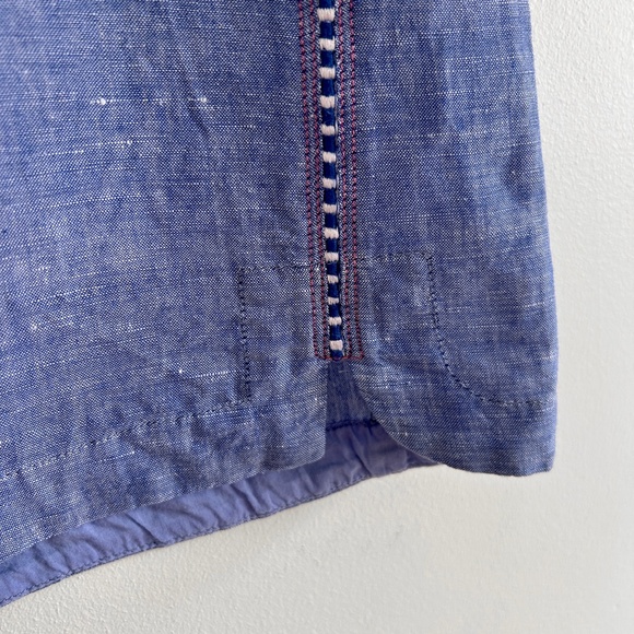 J. Crew Tank Top Chambray Denim Crew Neck Button Back with Pompom Trim Size 0 - Picture 3 of 9